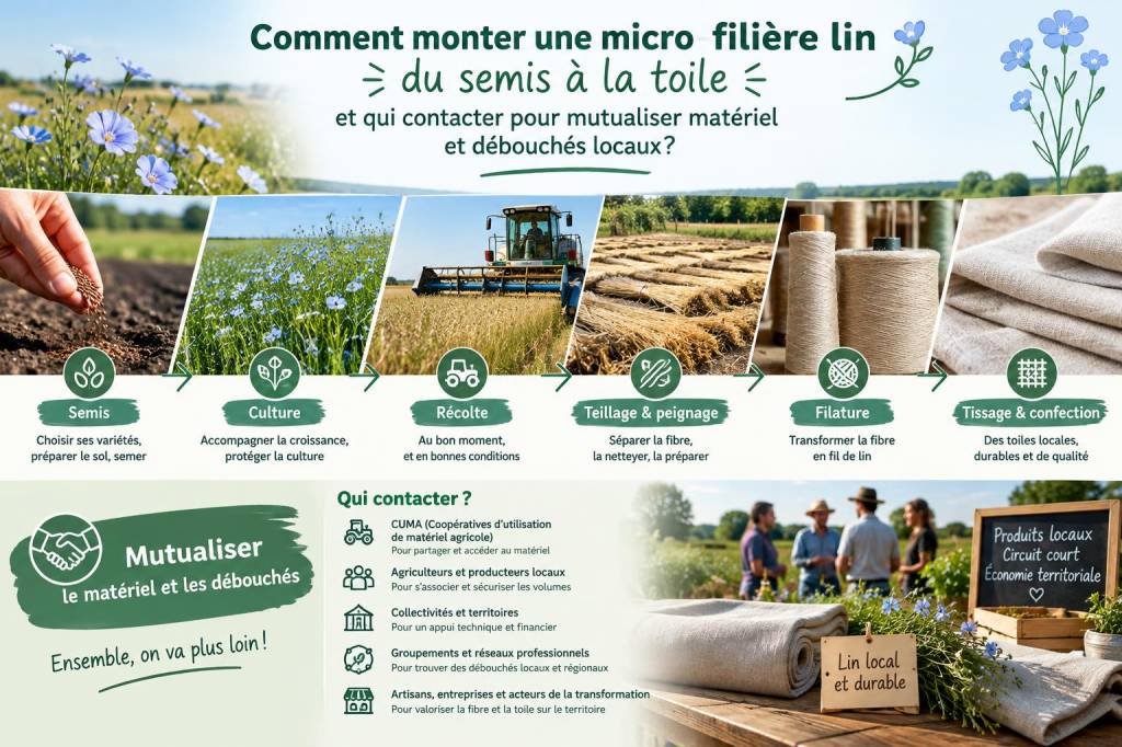 Comment monter une micro‑filière lin du semis à la toile et qui contacter pour mutualiser matériel et débouchés locaux